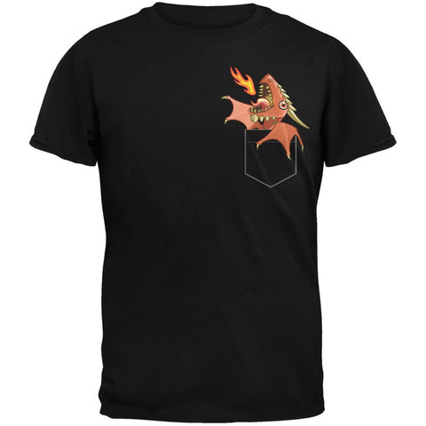 Orange Pocket Dragon Black Adult T-Shirt