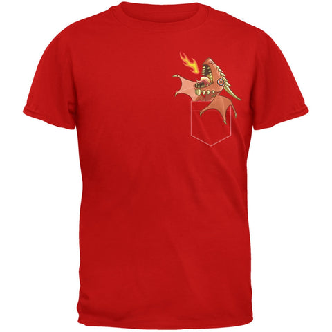 Orange Pocket Dragon Red Adult T-Shirt