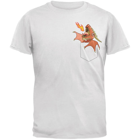 Orange Pocket Dragon White Adult T-Shirt