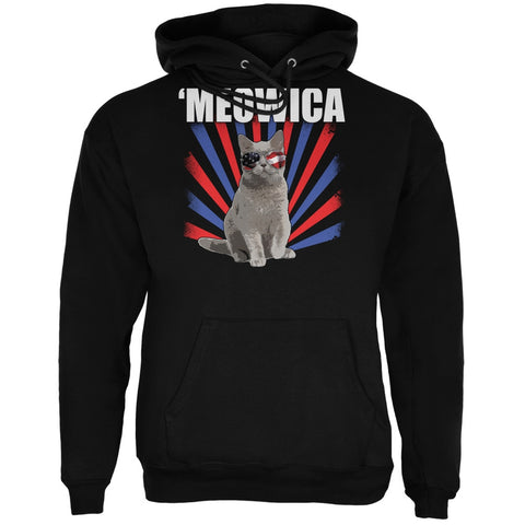 Cat 4th of July Meowica Black Adult Hoodie