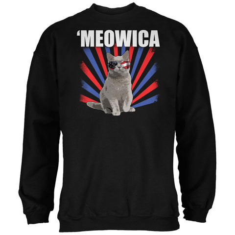 Cat 4th of July Meowica Black Adult Sweatshirt