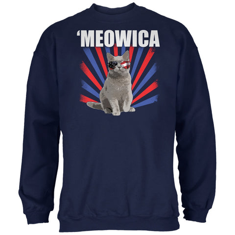Cat 4th of July Meowica Navy Adult Sweatshirt