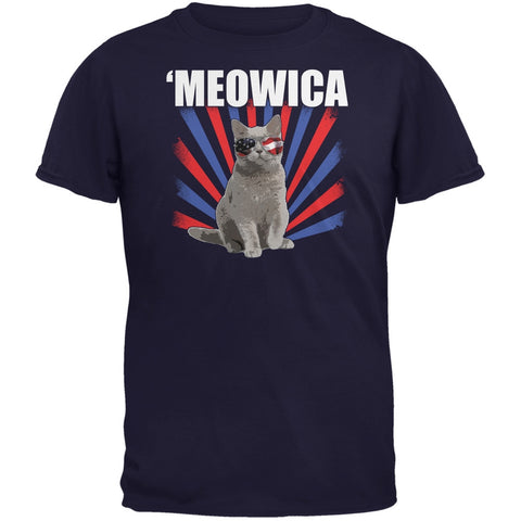 Cat 4th of July Meowica Navy Youth T-Shirt