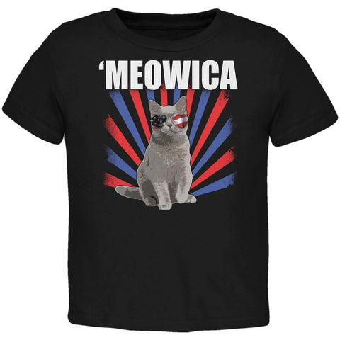 Cat 4th of July Meowica Black Toddler T-Shirt