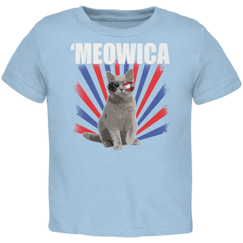 Cat 4th of July Meowica Light Blue Toddler T-Shirt