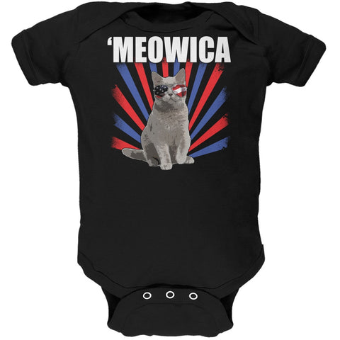 Cat 4th of July Meowica Black Soft Baby One Piece