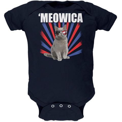 Cat 4th of July Meowica Navy Soft Baby One Piece