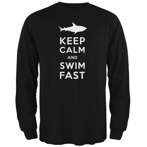 Shark Keep Calm and Swim Fast Black Adult Long Sleeve T-Shirt
