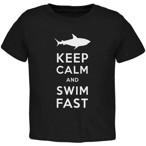 Shark Keep Calm and Swim Fast Black Toddler T-Shirt