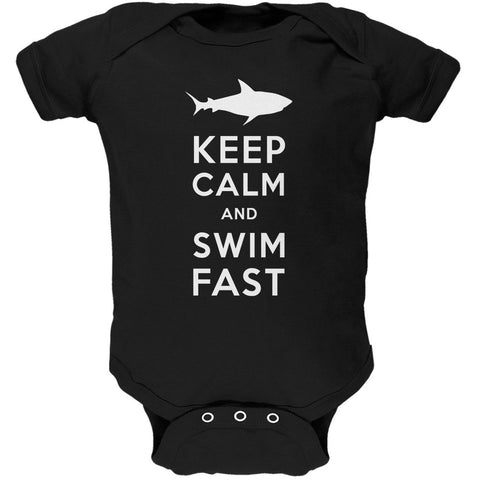 Shark Keep Calm and Swim Fast Black Soft Baby One Piece