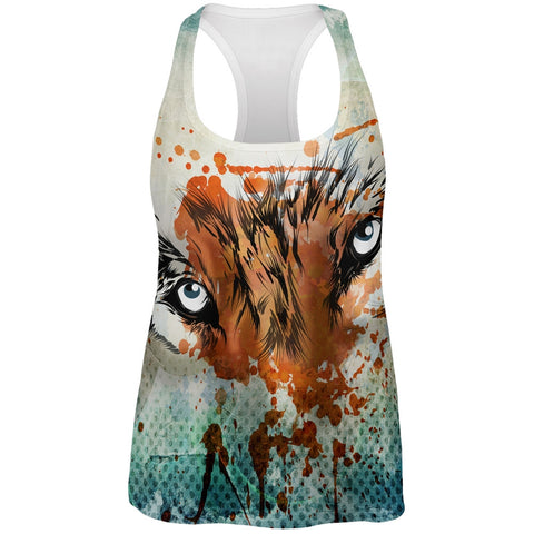 Timber Wolf Watercolor All Over Womens Racerback Tank Top