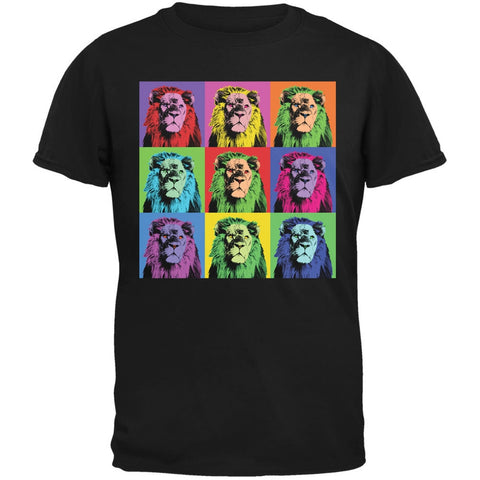 Lion Pop Art Repeating Squares Black Adult T-Shirt