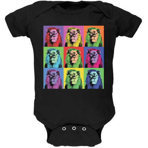 Lion Pop Art Repeating Squares Black Soft Baby One Piece