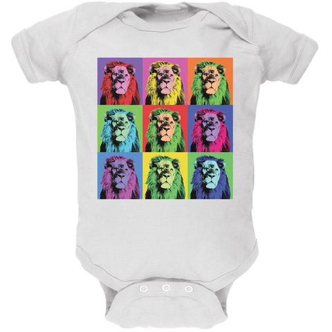 Lion Pop Art Repeating Squares White Soft Baby One Piece