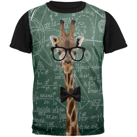 Giraffe Geek Math Formulas Adult Black Back T-Shirt