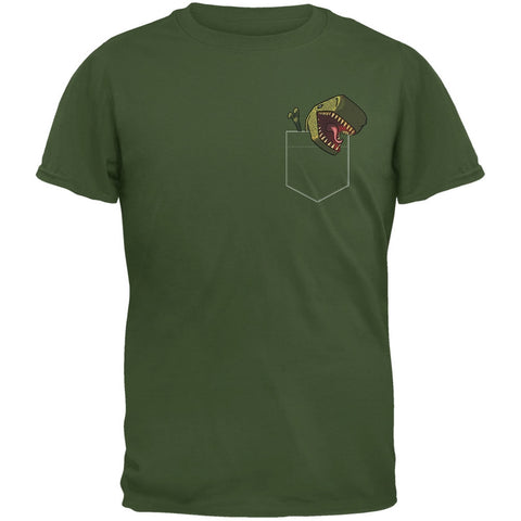Pocket Pet T Rex Military Green Adult T-Shirt