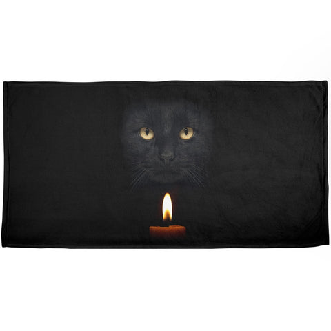 Halloween Black Cat By Candle Light All Over Plush Beach Towel