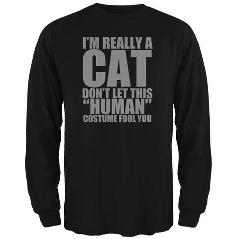 Halloween Human Cat Costume Black Adult Long Sleeve T-Shirt