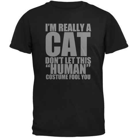 Halloween Human Cat Costume Black Adult T-Shirt