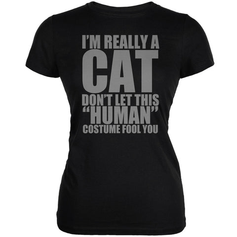 Halloween Human Cat Costume Black Juniors Soft T-Shirt