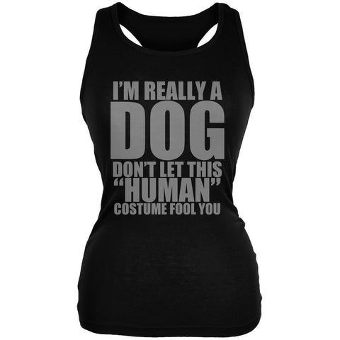 Halloween Human Dog Costume Black Juniors Soft Tank Top