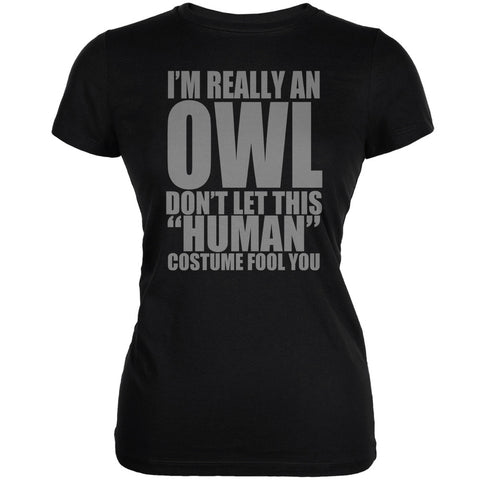 Halloween Human Owl Costume Black Juniors Soft T-Shirt