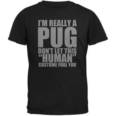 Halloween Human Pug Costume Black Adult T-Shirt