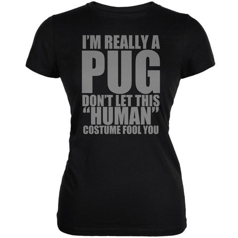 Halloween Human Pug Costume Black Juniors Soft T-Shirt
