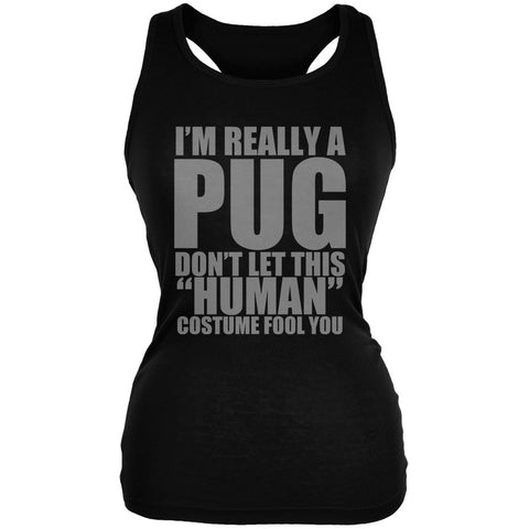 Halloween Human Pug Costume Black Juniors Soft Tank Top