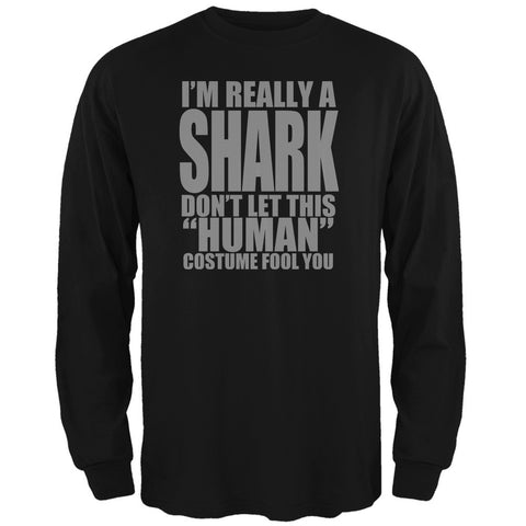 Halloween Human Shark Costume Black Adult Long Sleeve T-Shirt