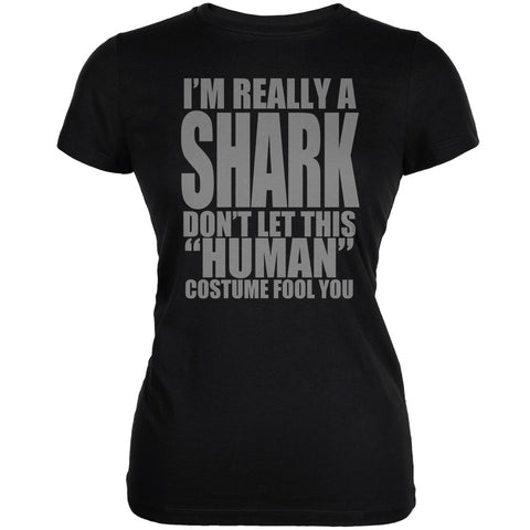 Halloween Human Shark Costume Black Juniors Soft T-Shirt
