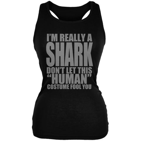 Halloween Human Shark Costume Black Juniors Soft Tank Top