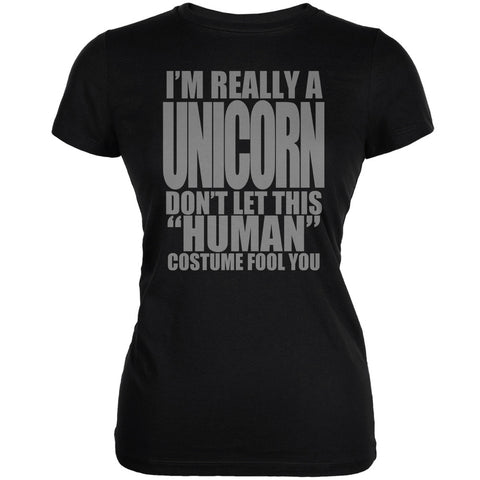 Halloween Human Unicorn Costume Black Juniors Soft T-Shirt