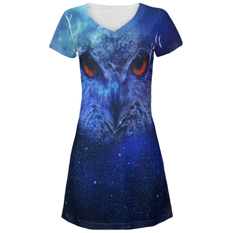 Celestial Owl All Over Juniors V-Neck Dress