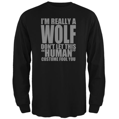 Halloween Human Wolf Costume Black Adult Long Sleeve T-Shirt