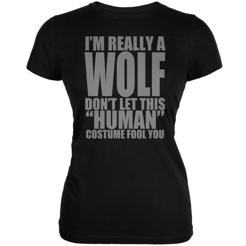 Halloween Human Wolf Costume Black Juniors Soft T-Shirt