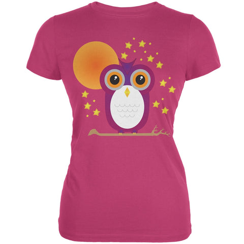 Halloween Starry Night Owl Berry Pink Juniors Soft T-Shirt