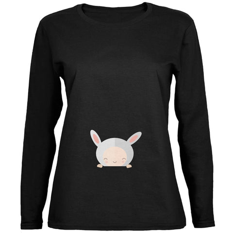 Baby Rabbit Black Womens Long Sleeve T-Shirt