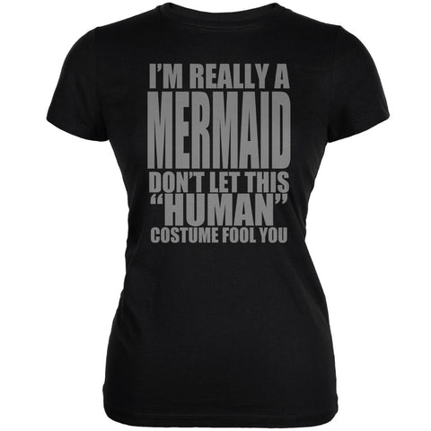 Halloween Human Mermaid Costume Black Juniors Soft T-Shirt
