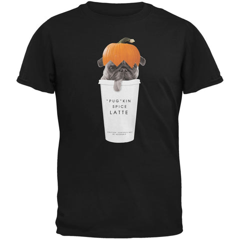 Pug Pugkin Spice Latte Black Adult T-Shirt