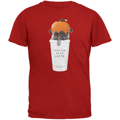 Pug Pugkin Spice Latte Red Adult T-Shirt
