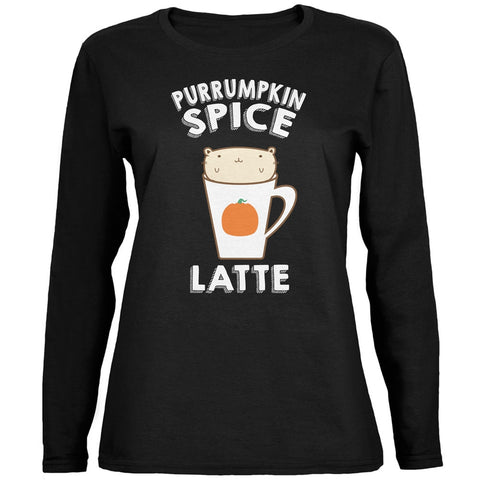 Purrumpkin Spice Latte Black Womens Long Sleeve T-Shirt