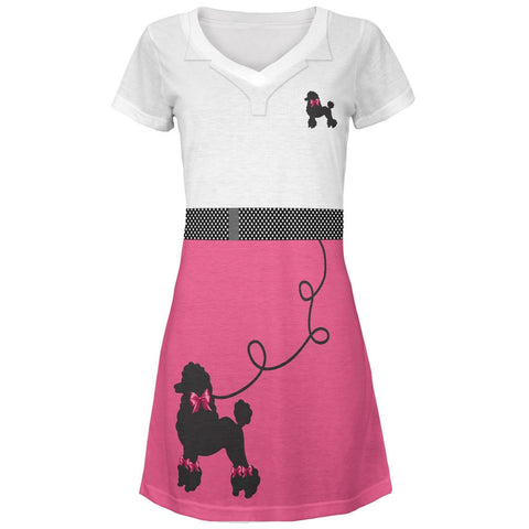50's Poodle Skirt Pink Costume All Over Juniors V-Neck Dress
