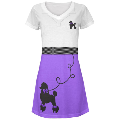 50's Poodle Skirt Purple Costume All Over Juniors V-Neck Dress