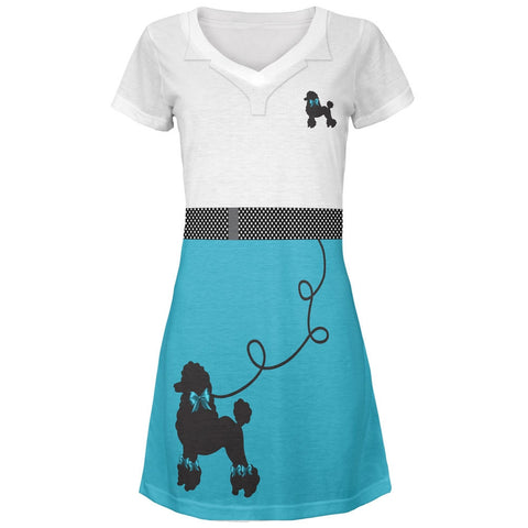 50's Poodle Skirt Teal Costume All Over Juniors V-Neck Dress