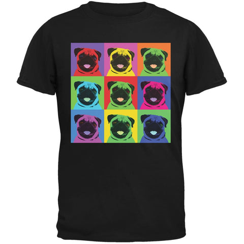 Pug Pop Art Repeating Squares Black Adult T-Shirt