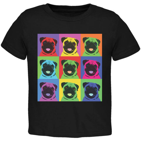 Pug Pop Art Repeating Squares Black Toddler T-Shirt