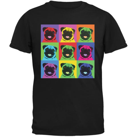 Pug Pop Art Repeating Squares Black Youth T-Shirt