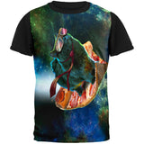 Galaxy Pizza Cat Adult Black Back T-Shirt