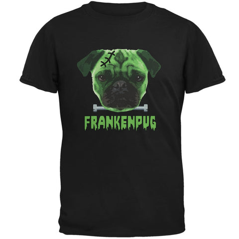 Halloween Franken Pug Dog Black Adult T-Shirt